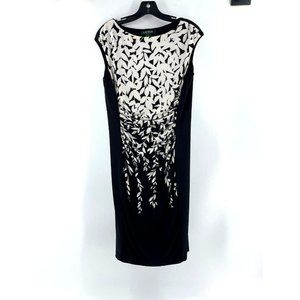 Lauren Ralph Lauren Black White Leaf Print Sleeveless Fitted Dress Sz 6